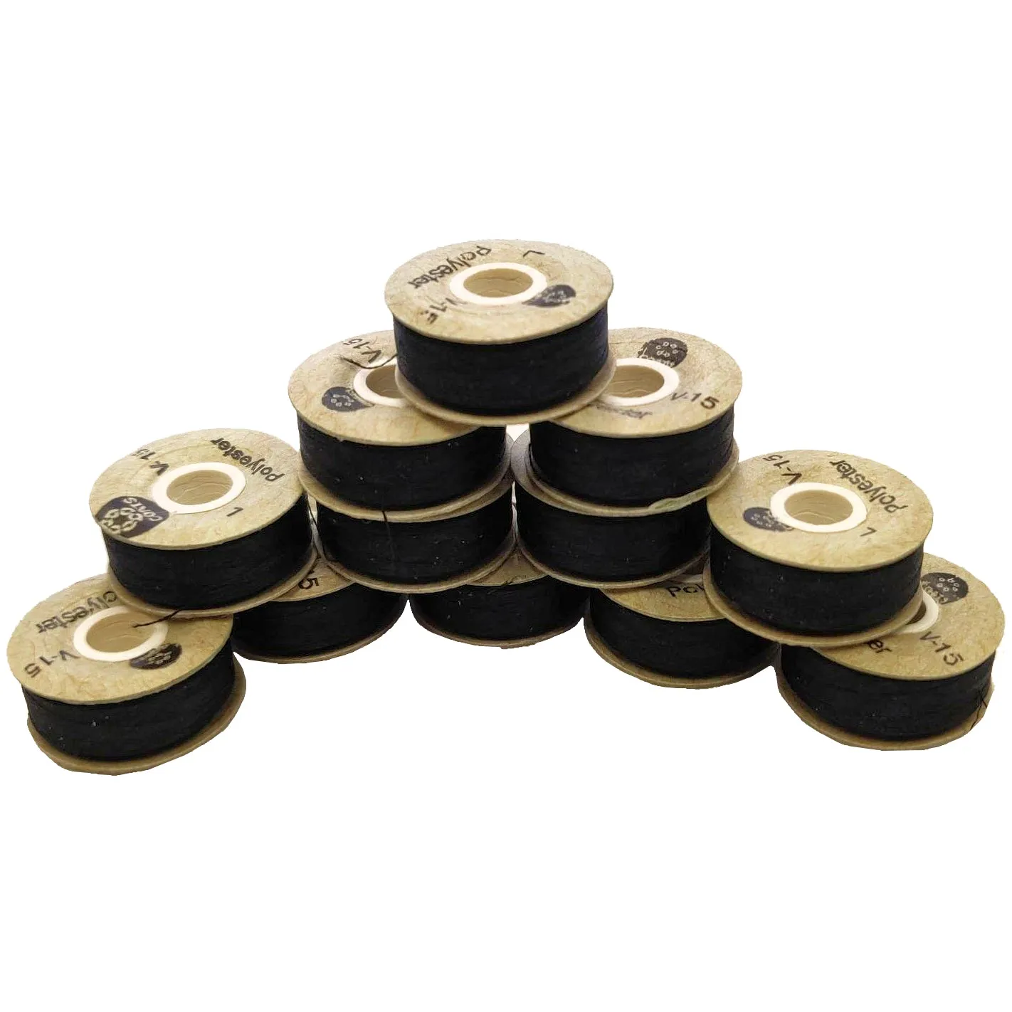 12 Bobbins - Coats V15 Trusew Cardboard Sided Machine Embroidery Bobbins Size L - BLACK