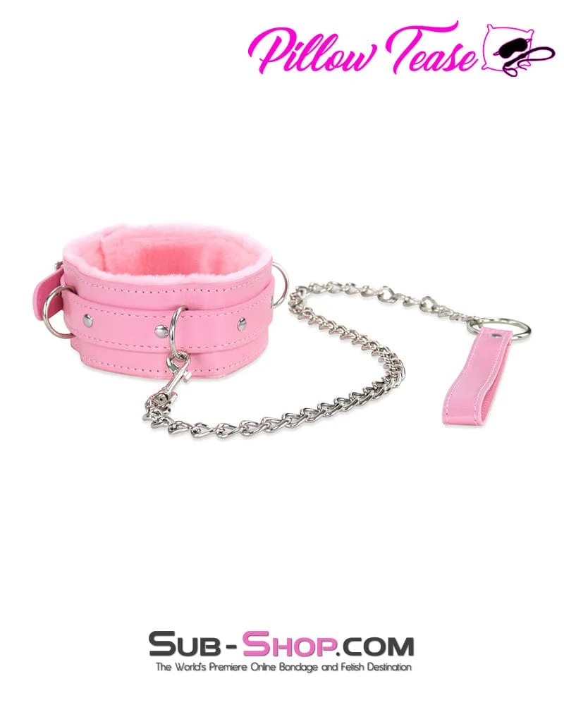 1582DL      Plush Pink Fur Lined Bondage Collar and Leash