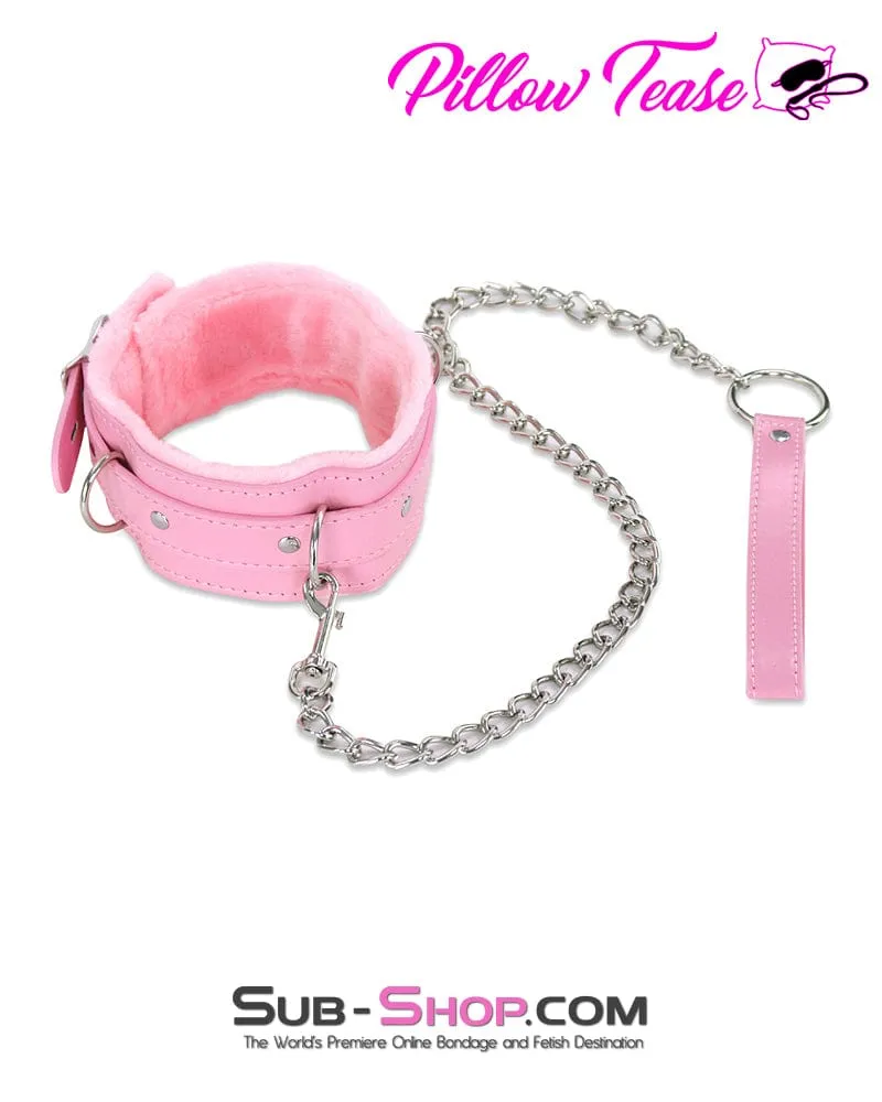 1582DL      Plush Pink Fur Lined Bondage Collar and Leash