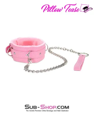 1582DL      Plush Pink Fur Lined Bondage Collar and Leash