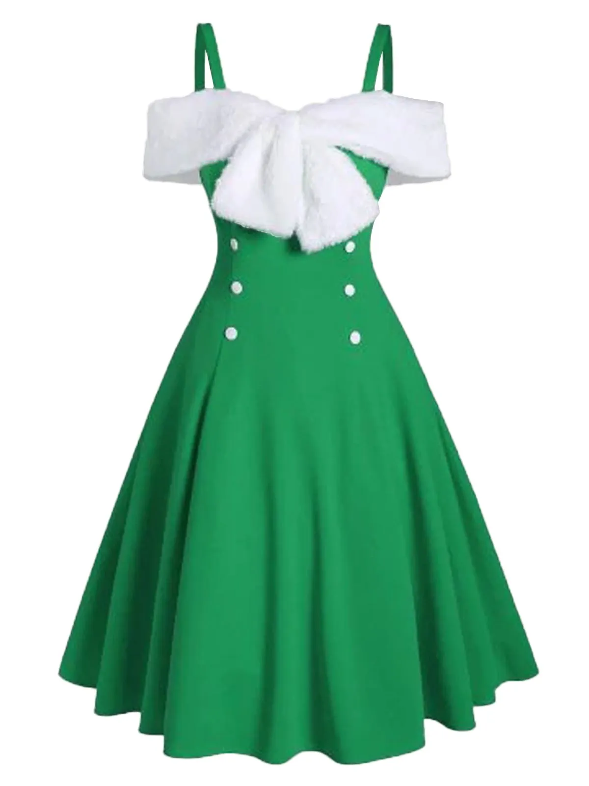 1950s Bow Cold Shoulder Swing Dress