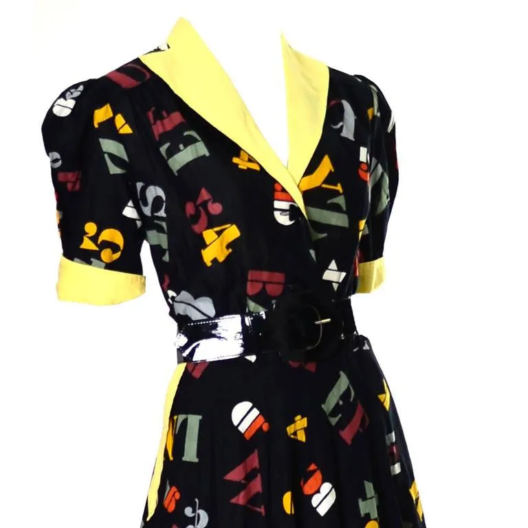 1950s German Vintage Dress ABC's Novelty Print Back to School Alphabet 12/14