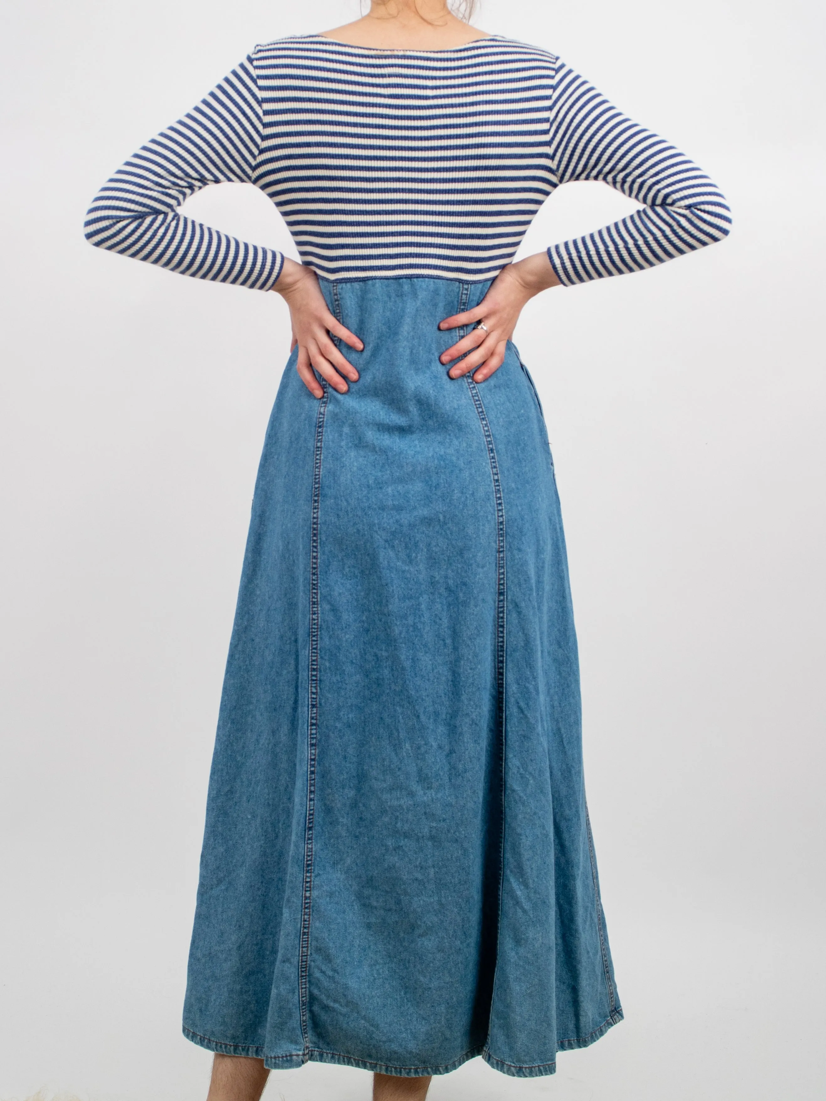 1990s Denim and Cotton Striped Knit Dress by Rafaella Jeans