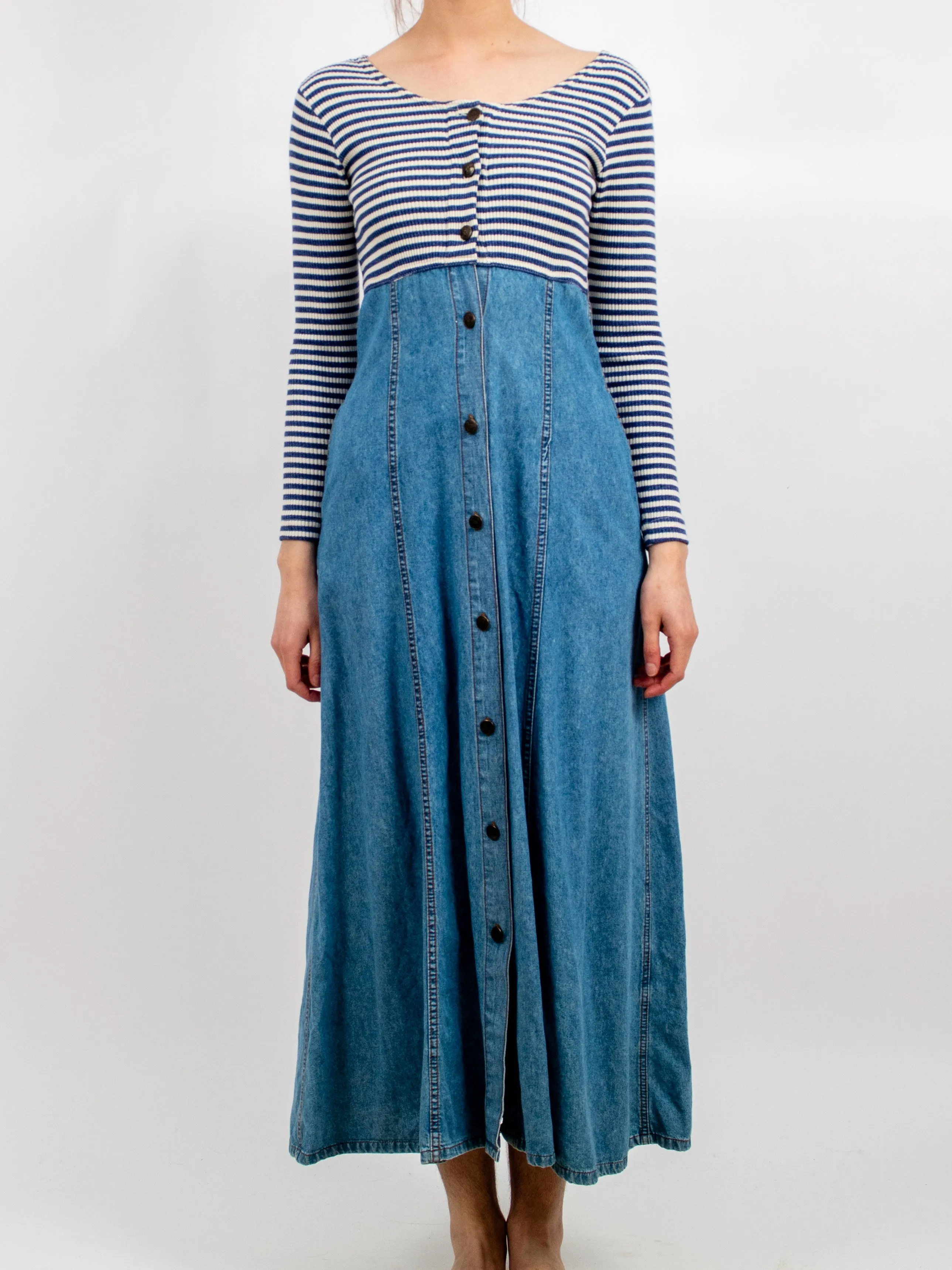 1990s Denim and Cotton Striped Knit Dress by Rafaella Jeans