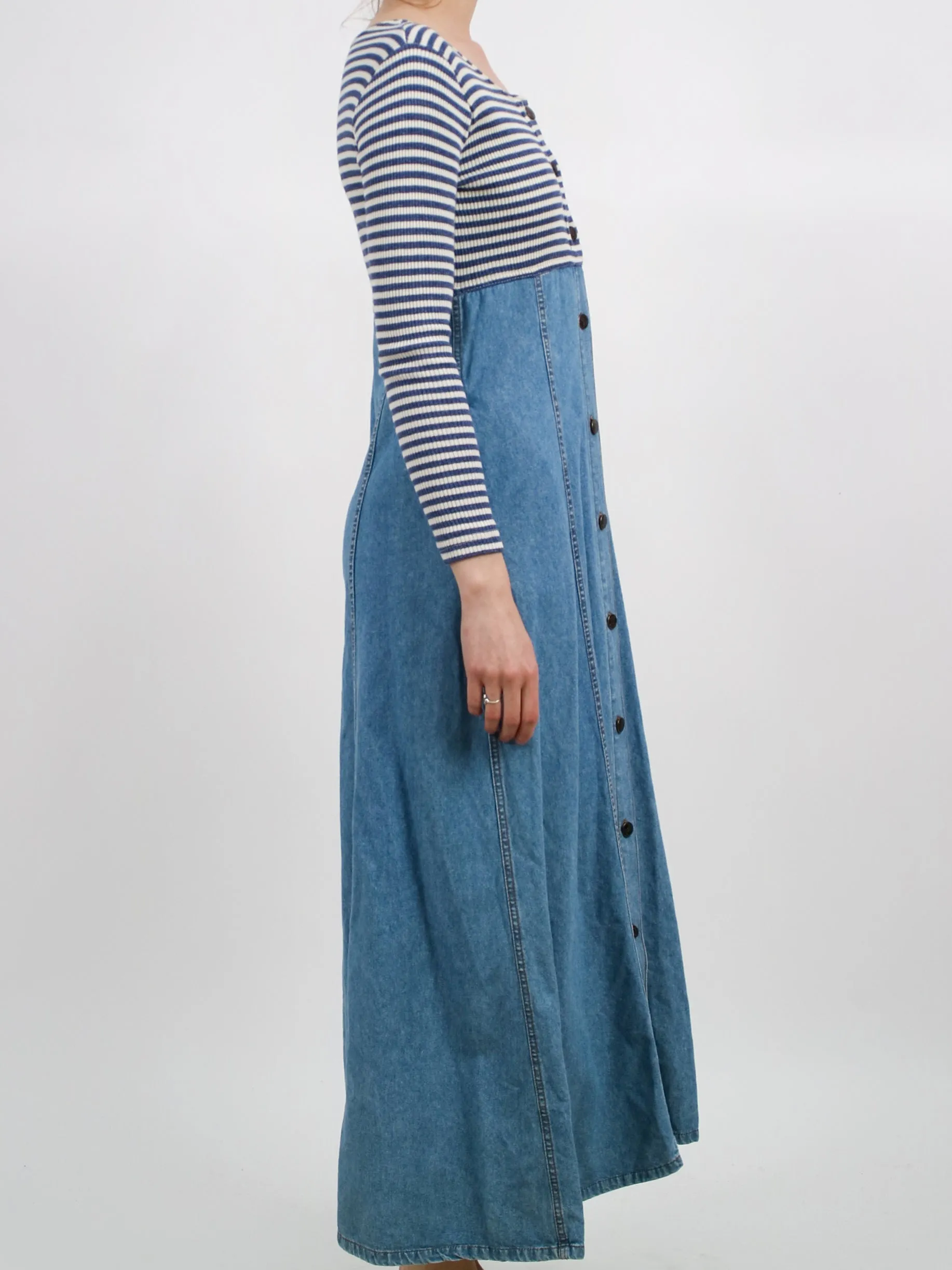 1990s Denim and Cotton Striped Knit Dress by Rafaella Jeans