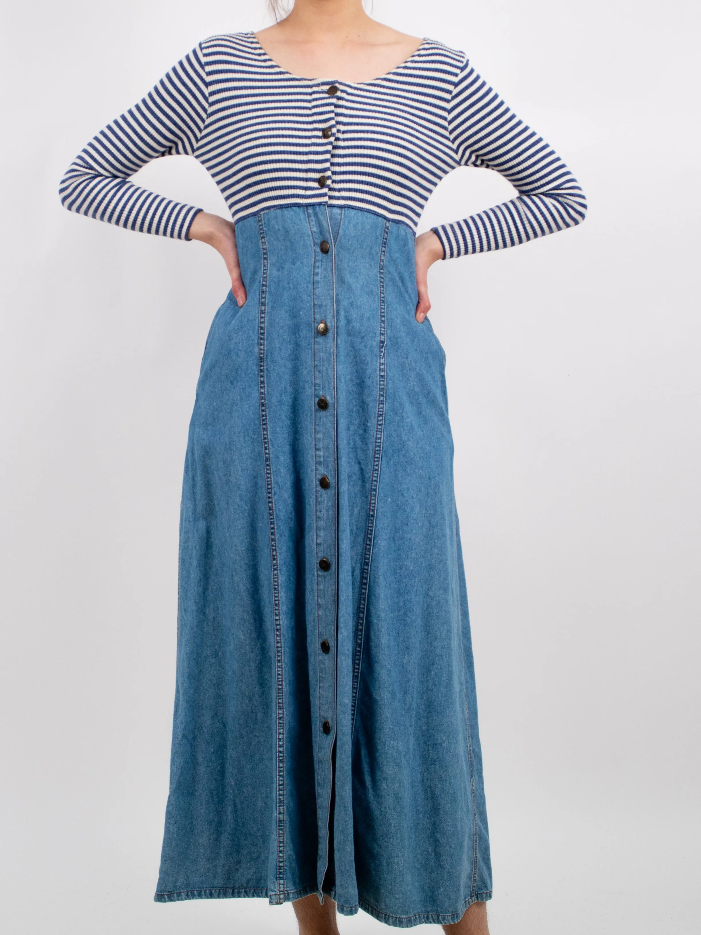 1990s Denim and Cotton Striped Knit Dress by Rafaella Jeans