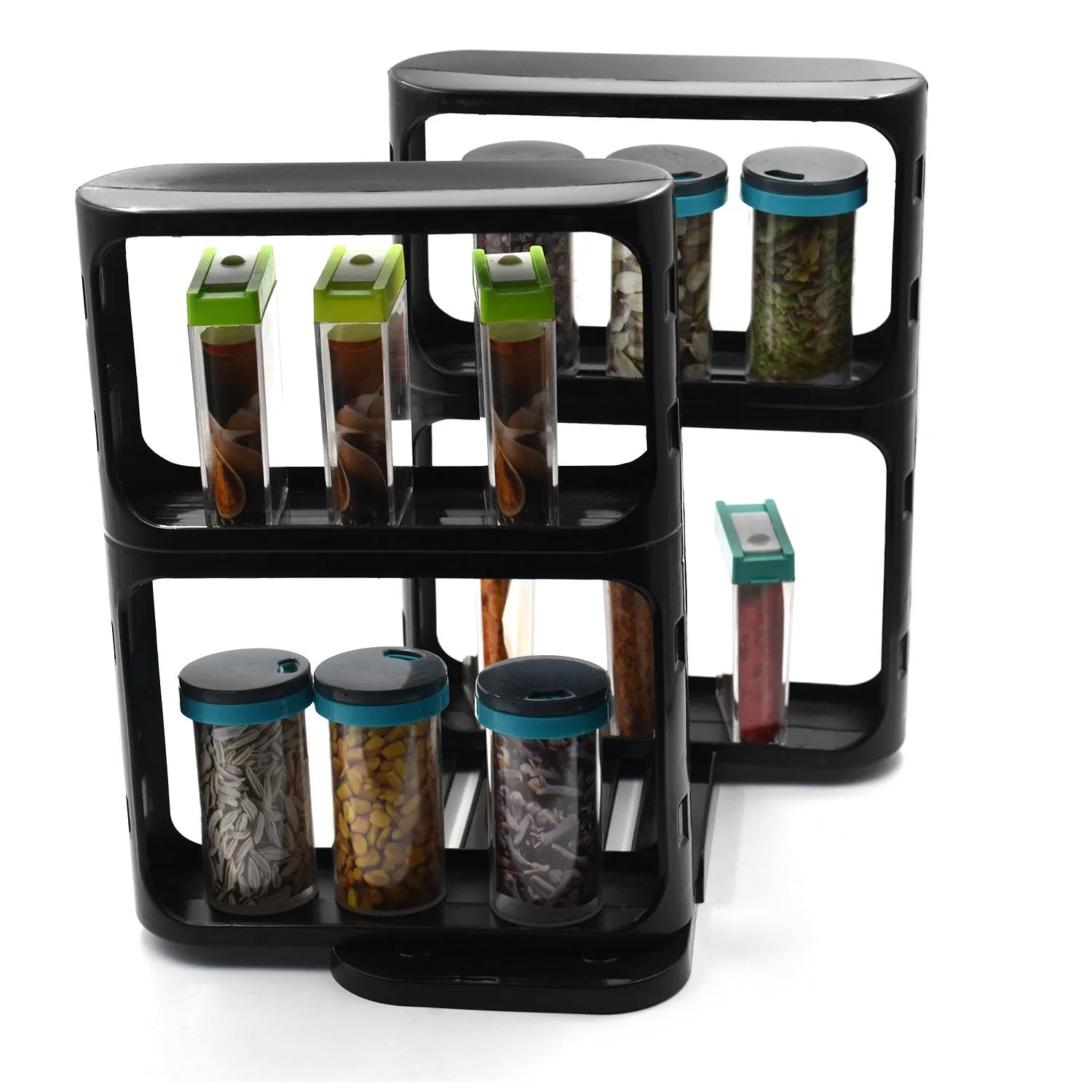 2621 Cabinet Caddy, Modular Rotating Spice Rack Multi-functional Organizer Rack Two 2-Tiered Shelves with Base