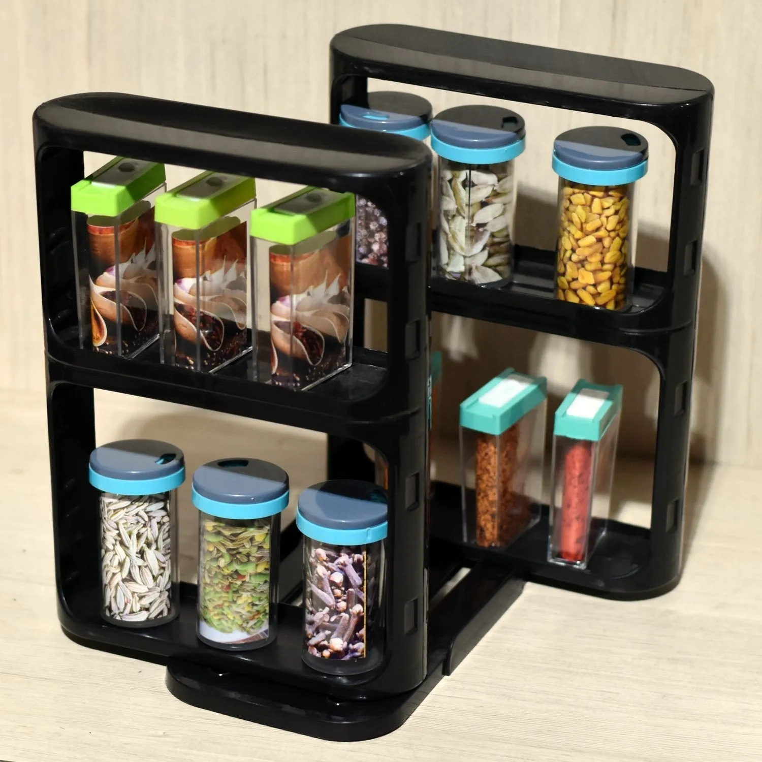 2621 Cabinet Caddy, Modular Rotating Spice Rack Multi-functional Organizer Rack Two 2-Tiered Shelves with Base