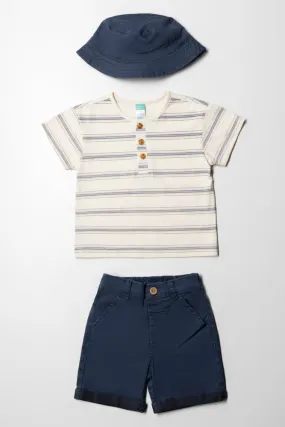 3 Piece Henley Short Set Navy