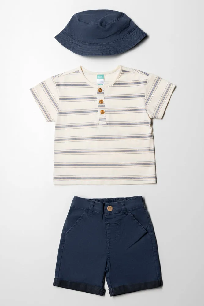 3 Piece Henley Short Set Navy