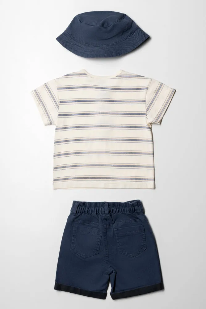 3 Piece Henley Short Set Navy