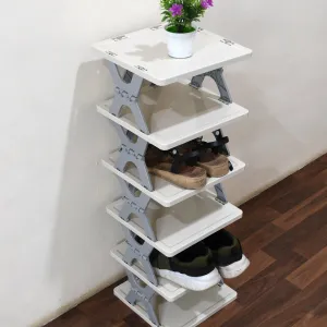 9097B  Low Quality Smart Shoe Rack with 6 Layer Shoes Stand Multifunctional Entryway Foldable & Collapsible Door Shoe Rack Free Standing Heavy Duty Plastic Shoe Shelf Storage Organizer Narrow Footwear Home