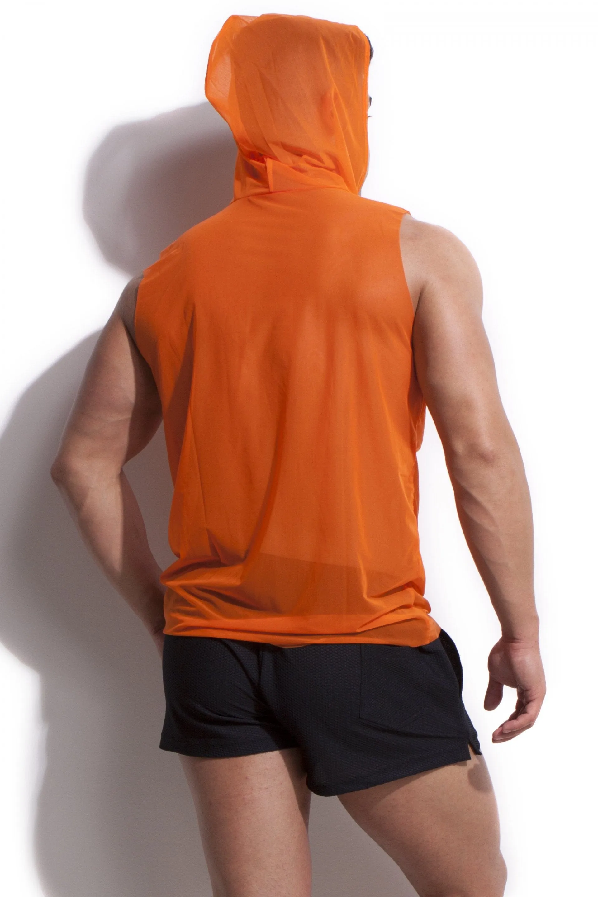 ALEXANDER COBB TRANSPARENT SLEEVELESS HOODY ORANGE