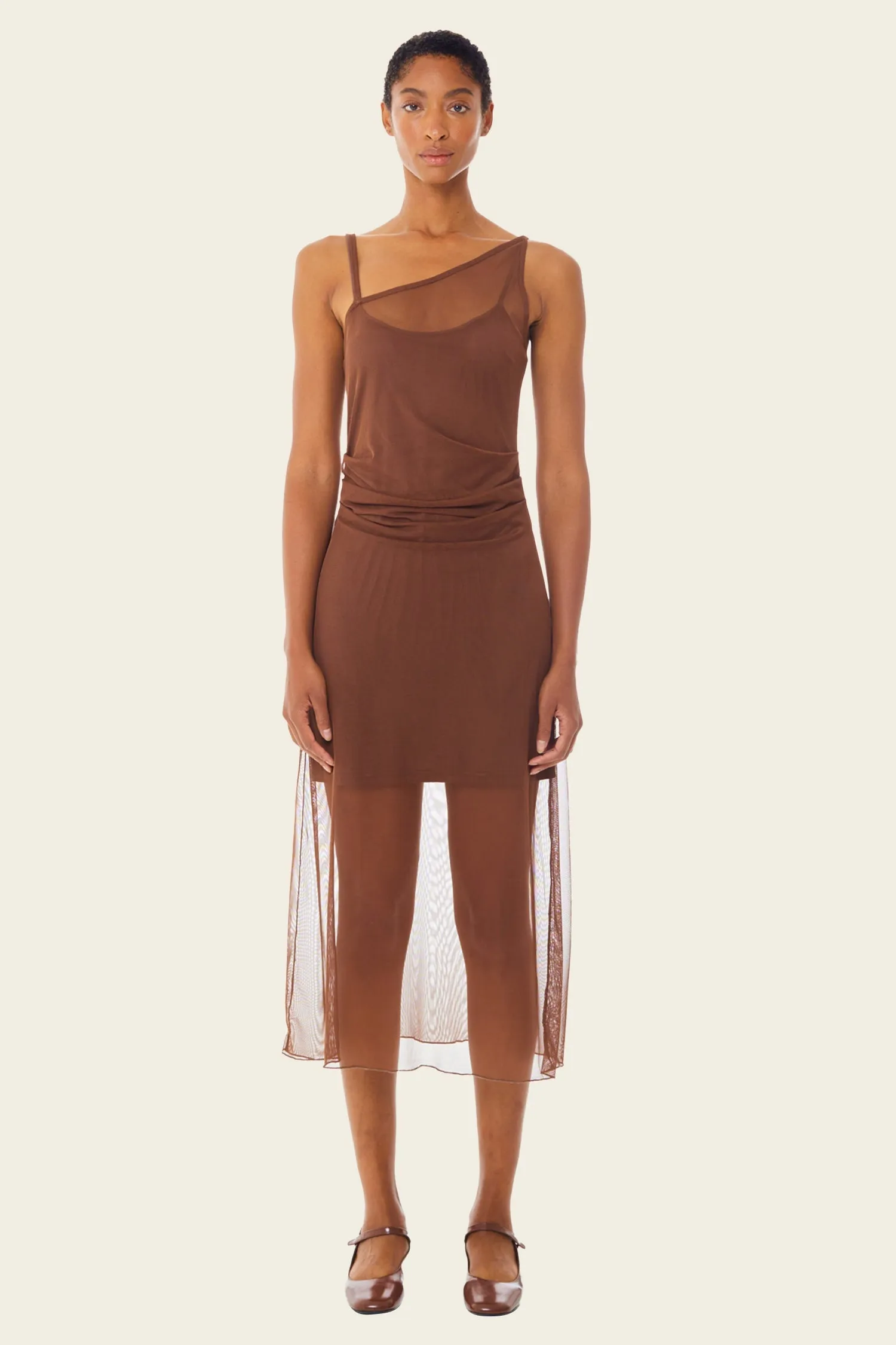 Asymmetrical Mesh Midi Dress