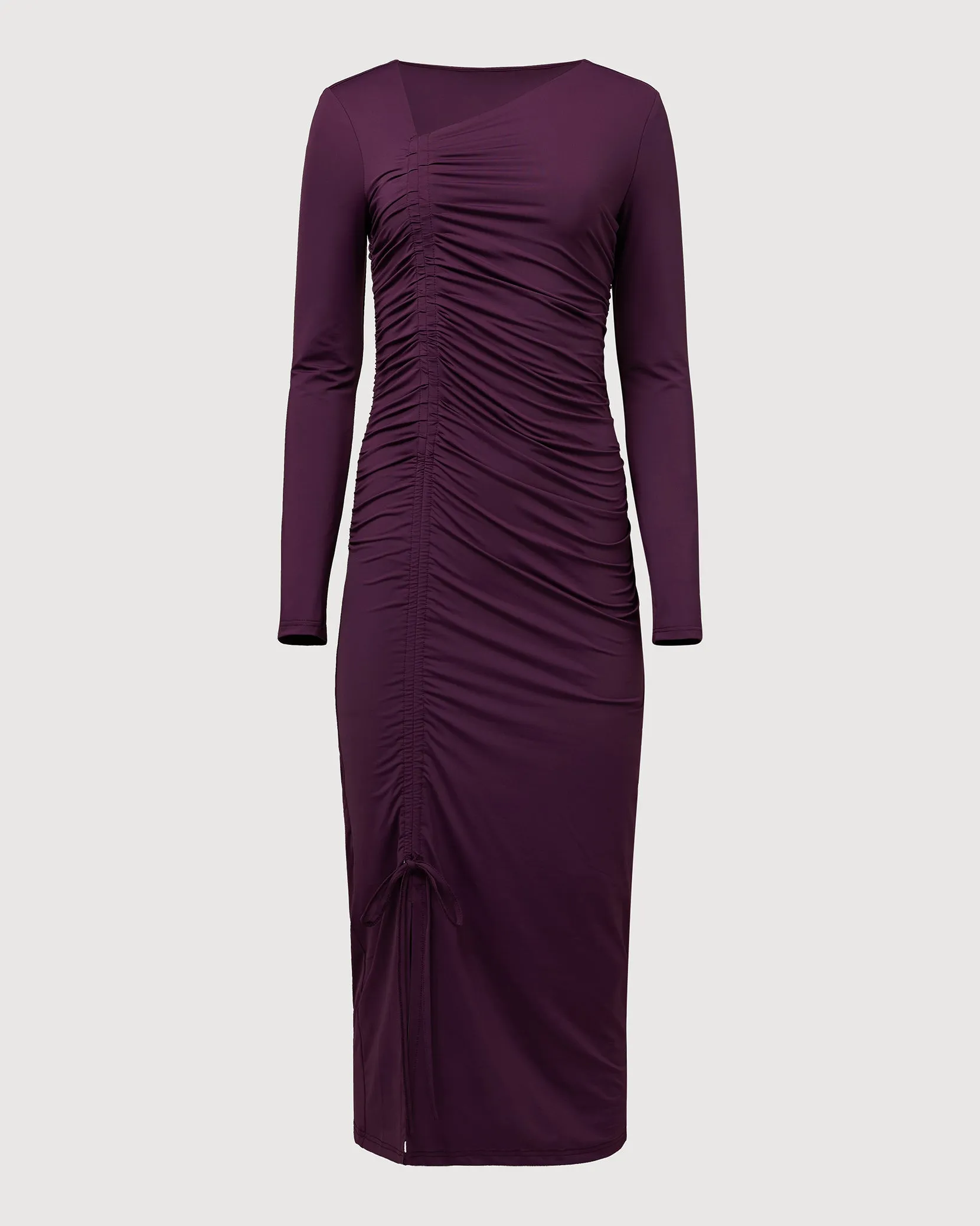 Asymmetrical Shirred Jersey Midi Dress