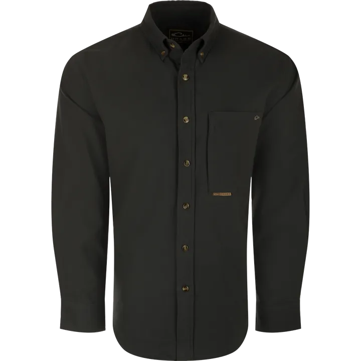 Autumn Rushed Twill Solid Long Solid Sleeve Shirt- Dark Shadow Grey