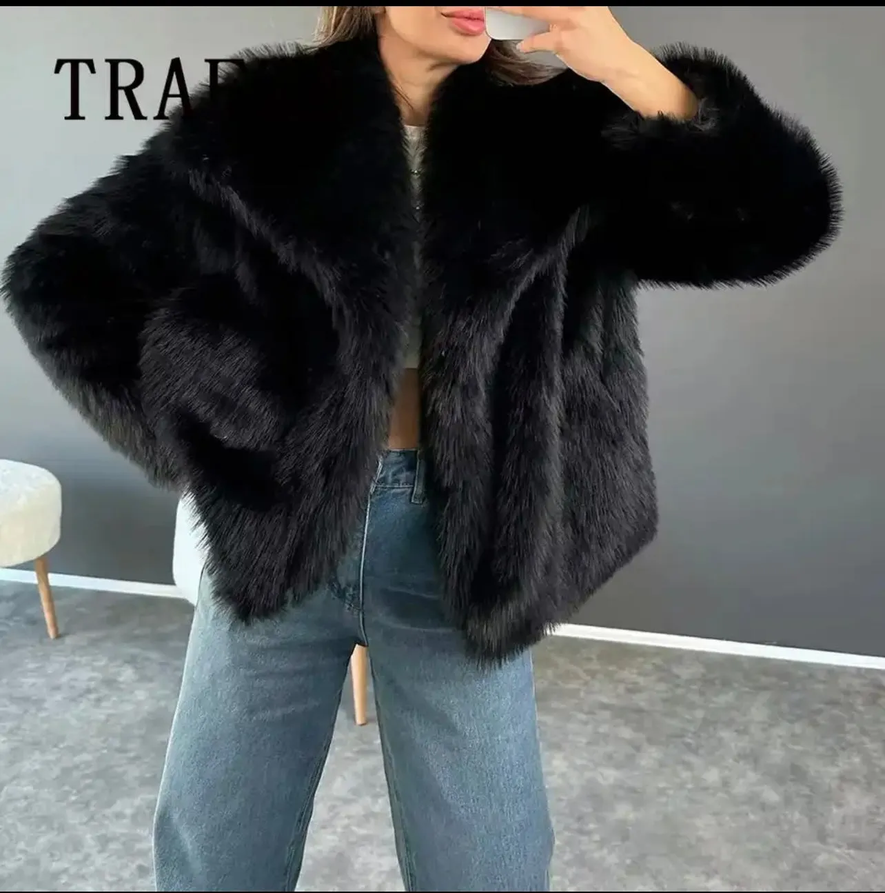 Autumn Winter Women Casual Faux Fur Jackets Fashion Streetwear Solid Oversized Turn Down Collar Elegant Thick Coats