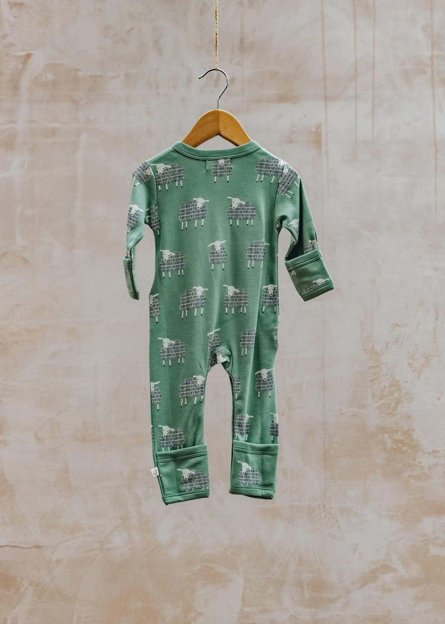 Babies' Sheep Kimono Romper in Basil