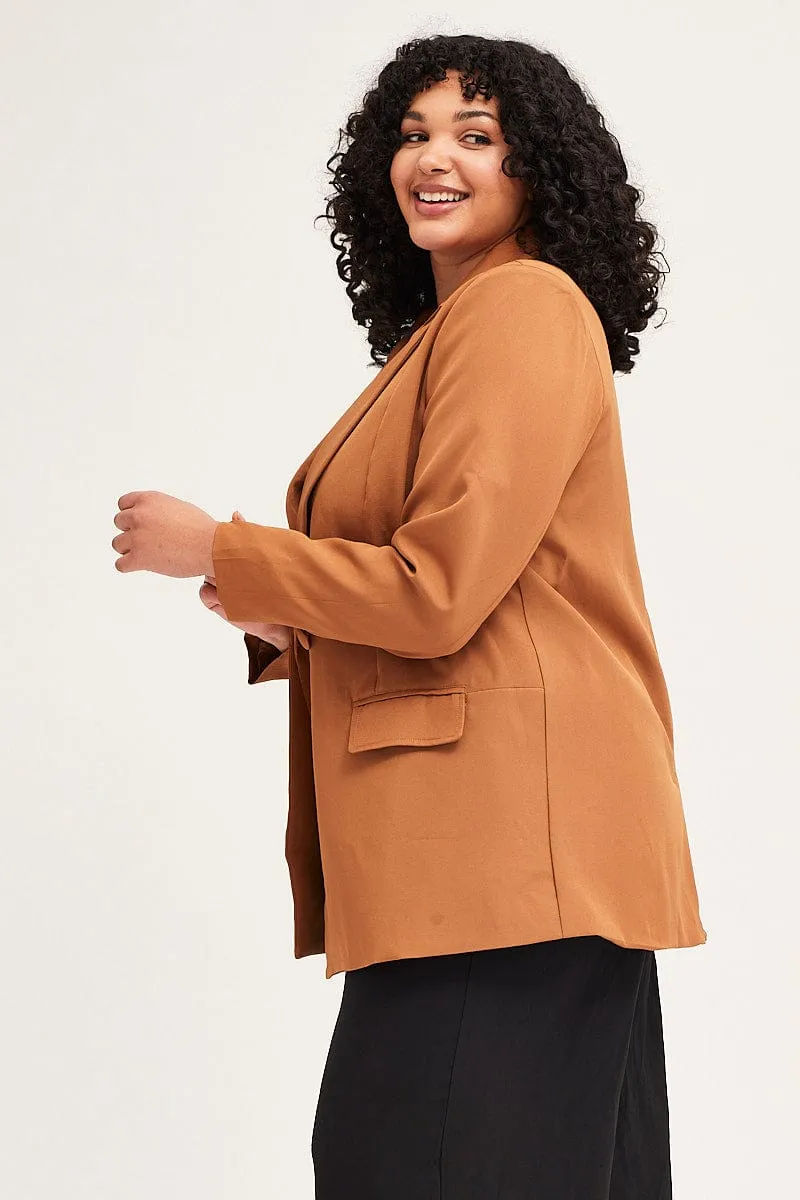 Beige Long Sleeve Double Breasted Blazer