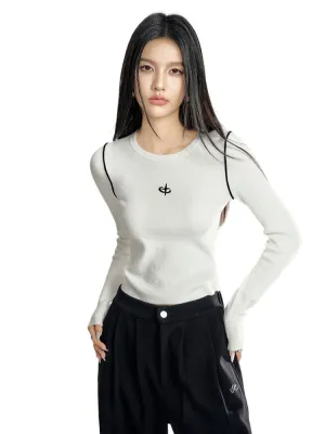 Black & Off-white Color-blocking Base Layer T-shirt