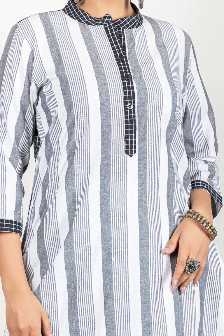 Black & White Woven Striped Kurta