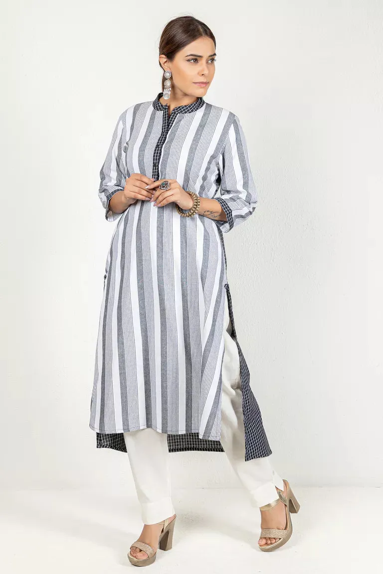 Black & White Woven Striped Kurta