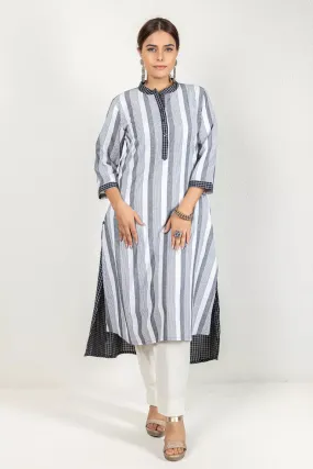 Black & White Woven Striped Kurta