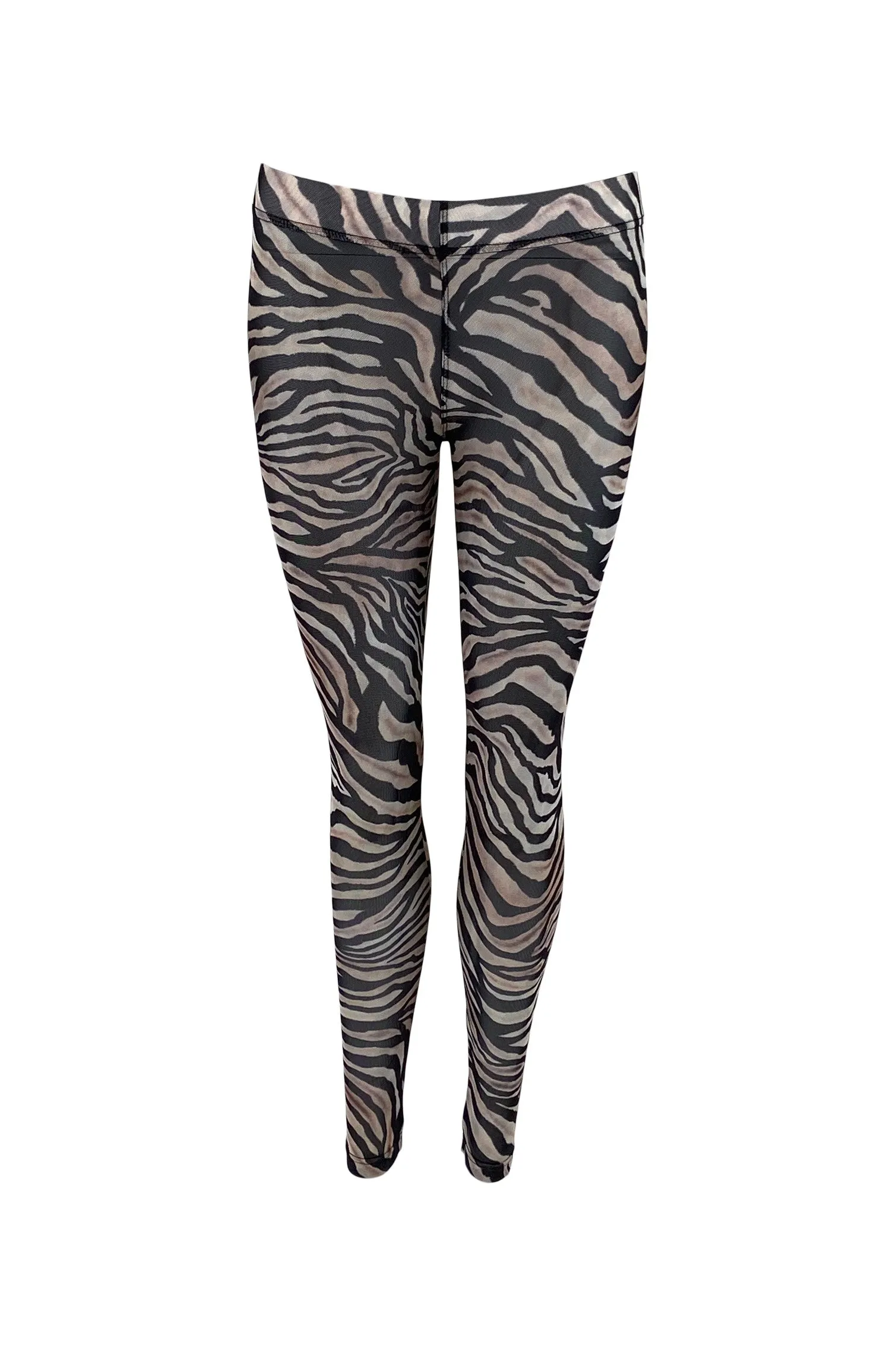 Black Colour Denmark Mesh Leggings in Zebra Print