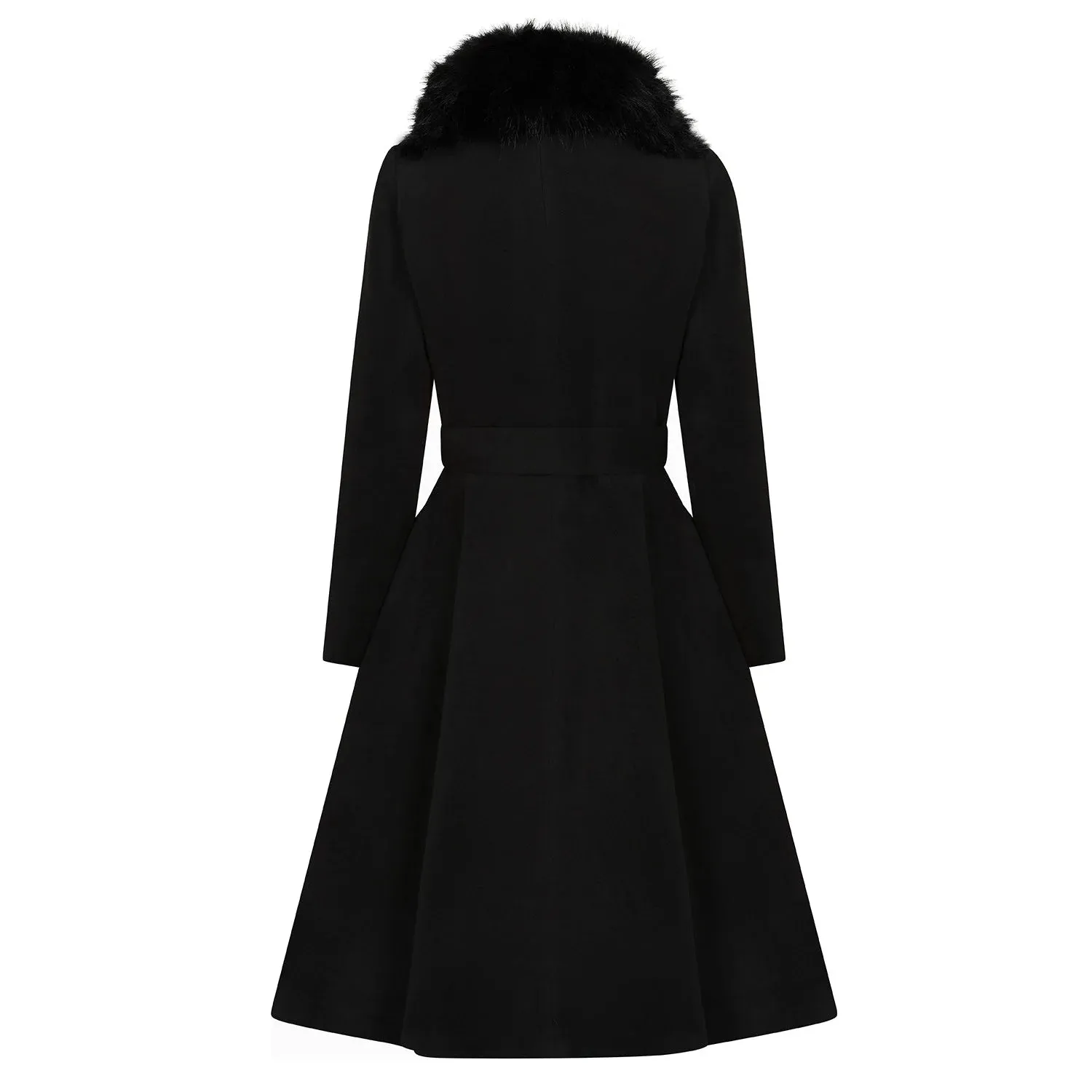 Black Faux Fur Collar Vintage Swing Coat