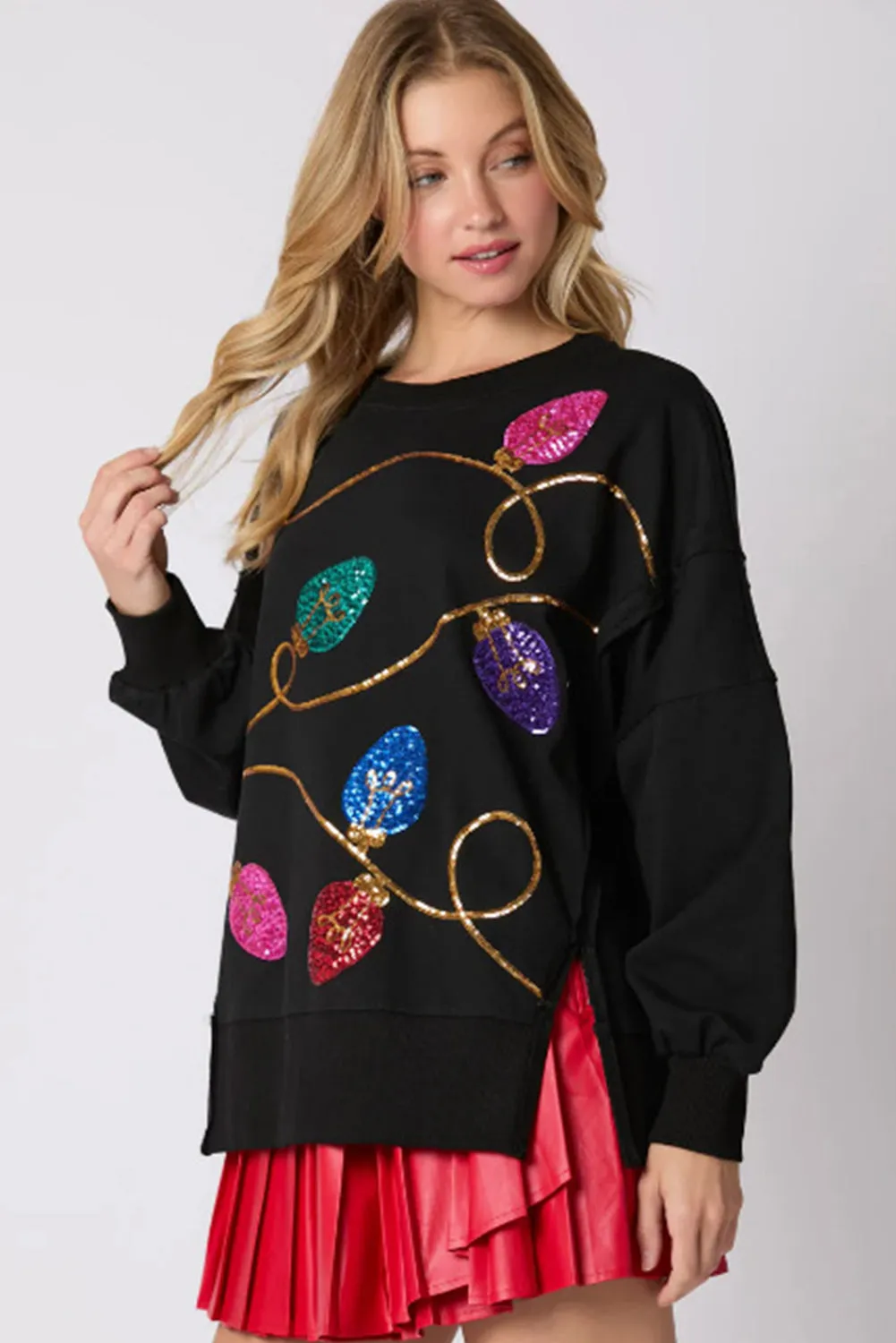 Black Sequin Bright Lights Oversized Christmas Sweatshirt