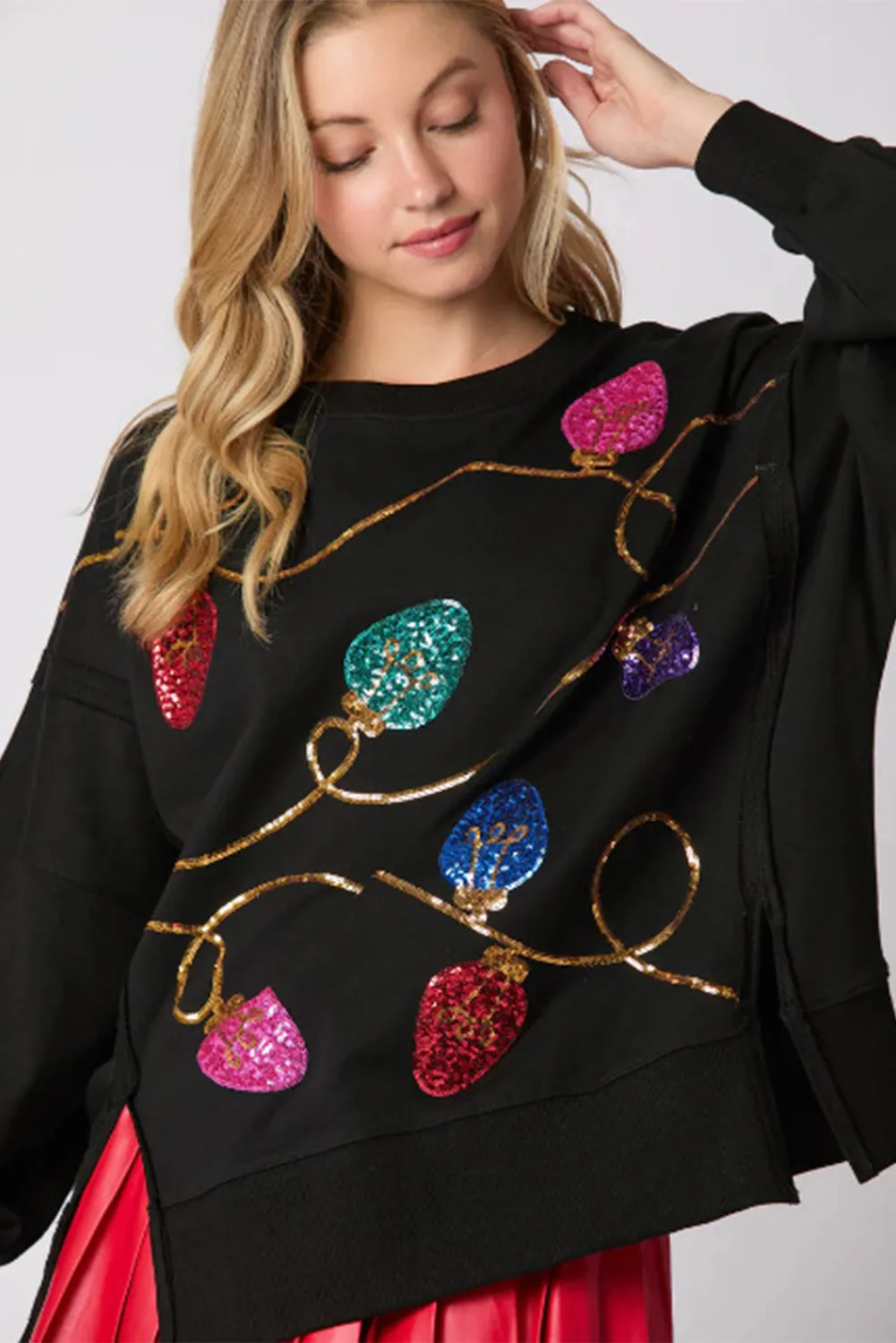 Black Sequin Bright Lights Oversized Christmas Sweatshirt