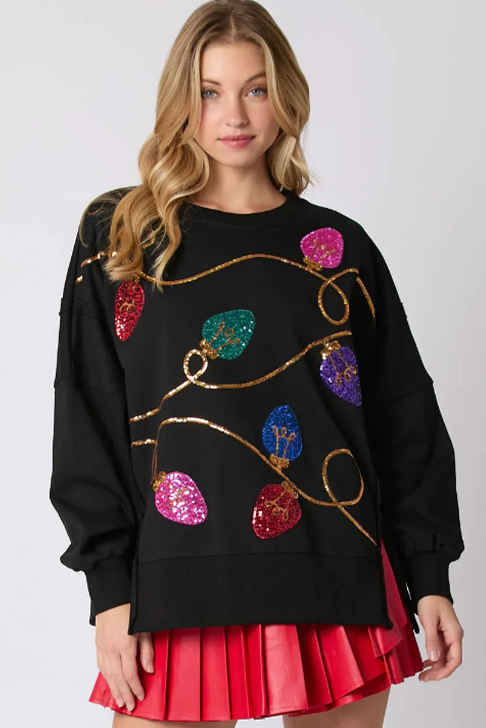 Black Sequin Bright Lights Oversized Christmas Sweatshirt