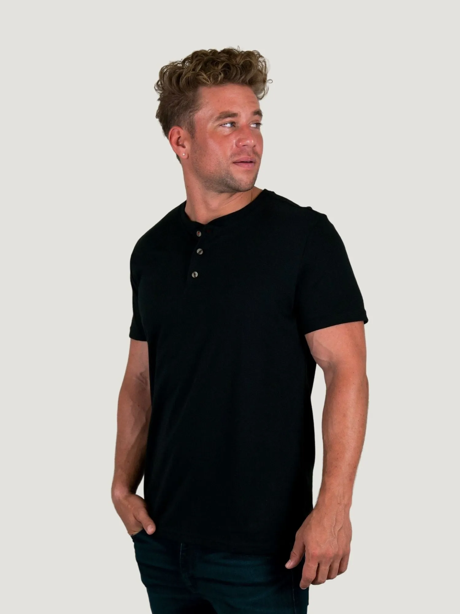 Black Short Sleeve Henley