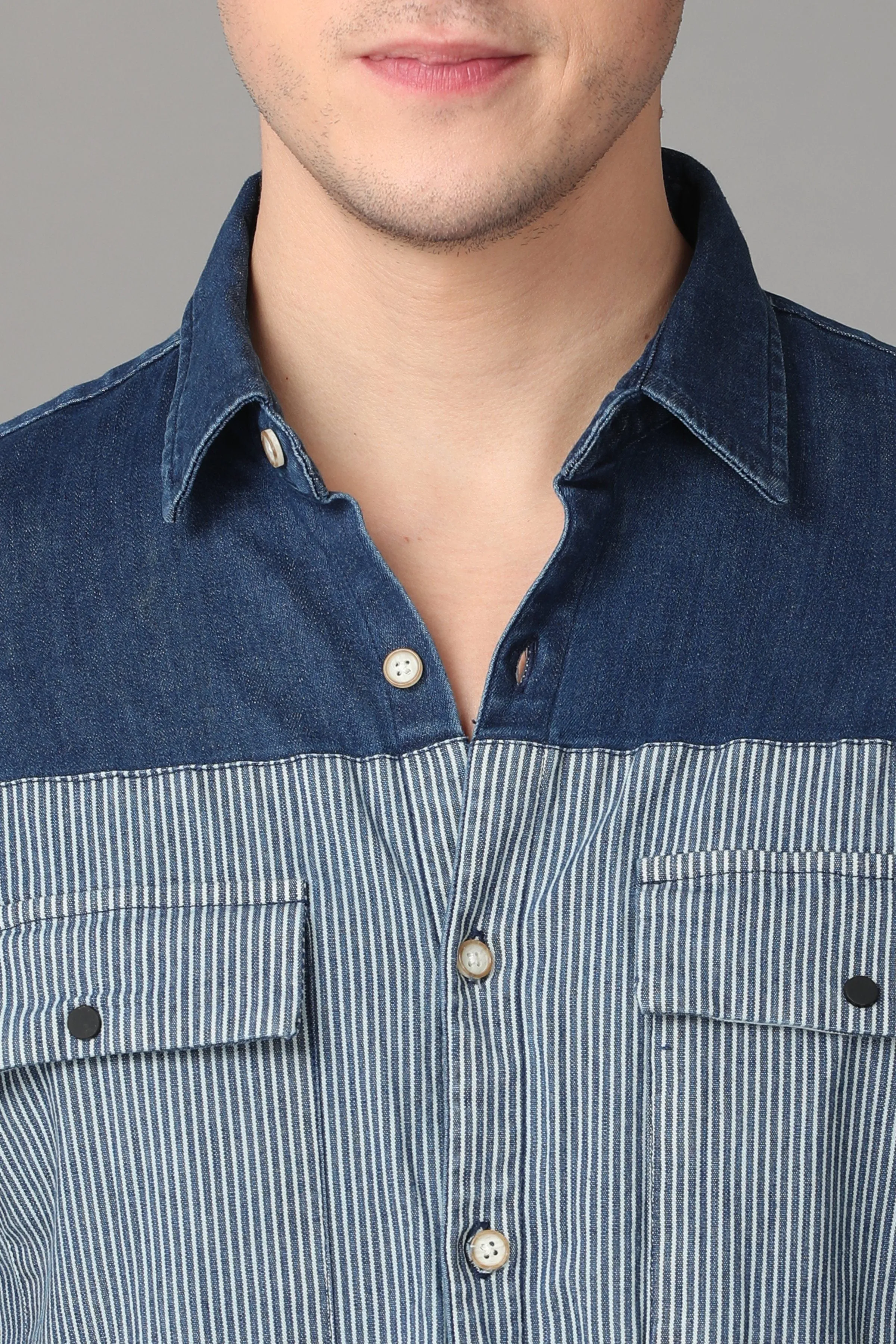 Blue and Grey Denim Shirt