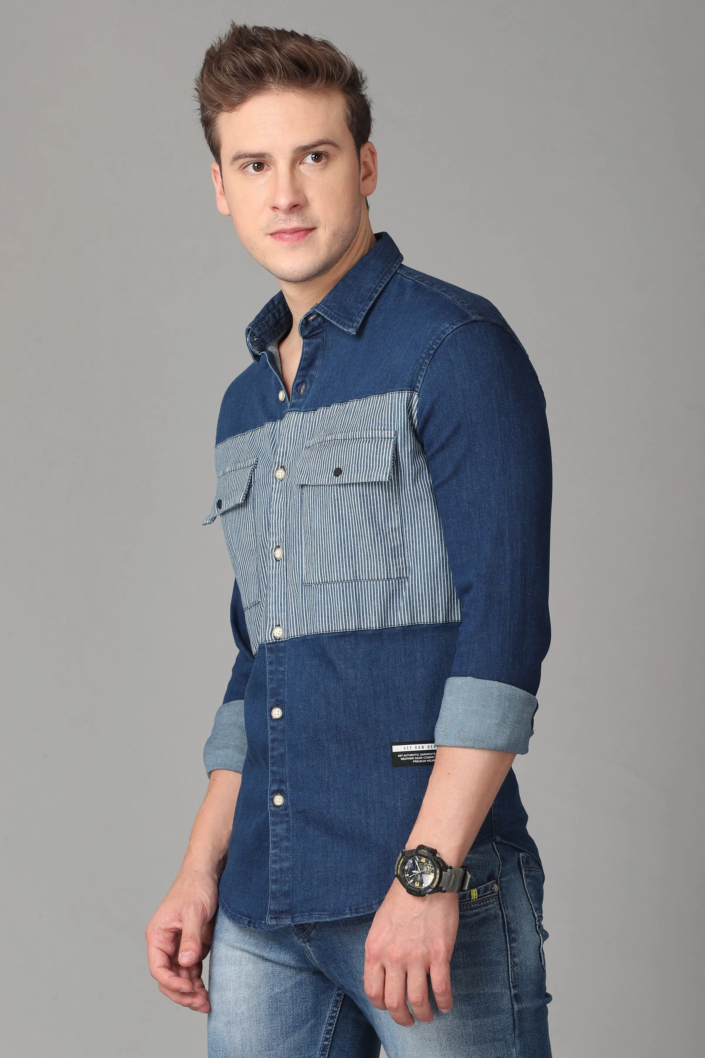 Blue and Grey Denim Shirt