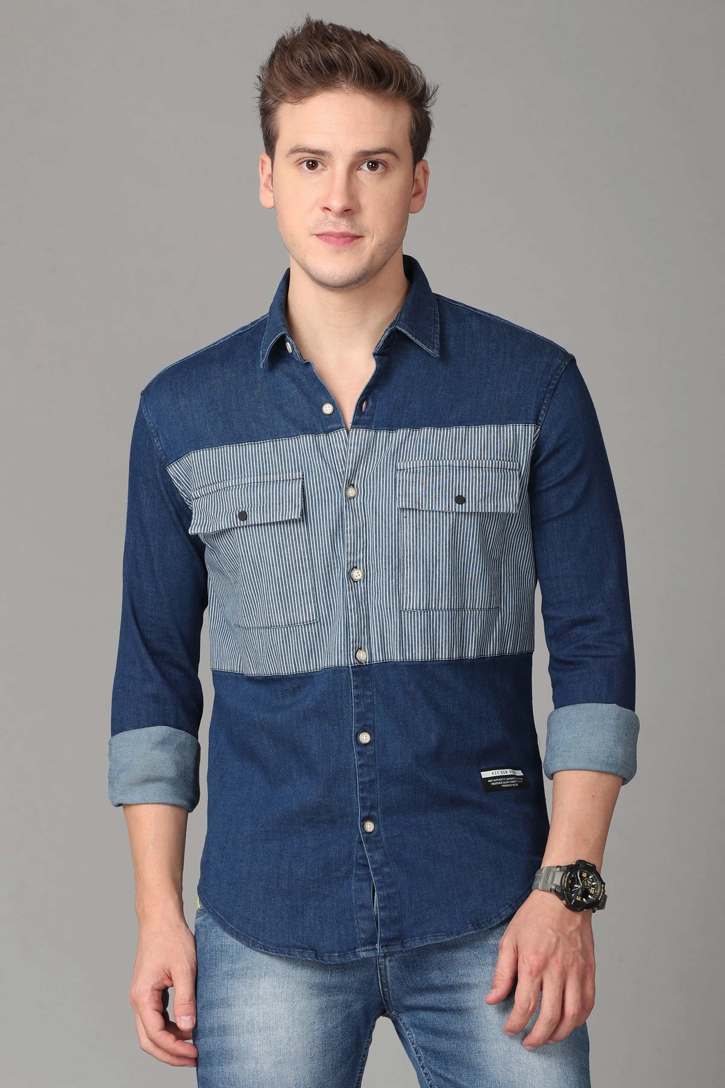 Blue and Grey Denim Shirt