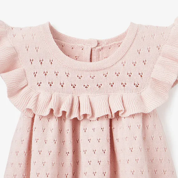 Blush Pointelle Flutter Sleeve Knit Baby Dress