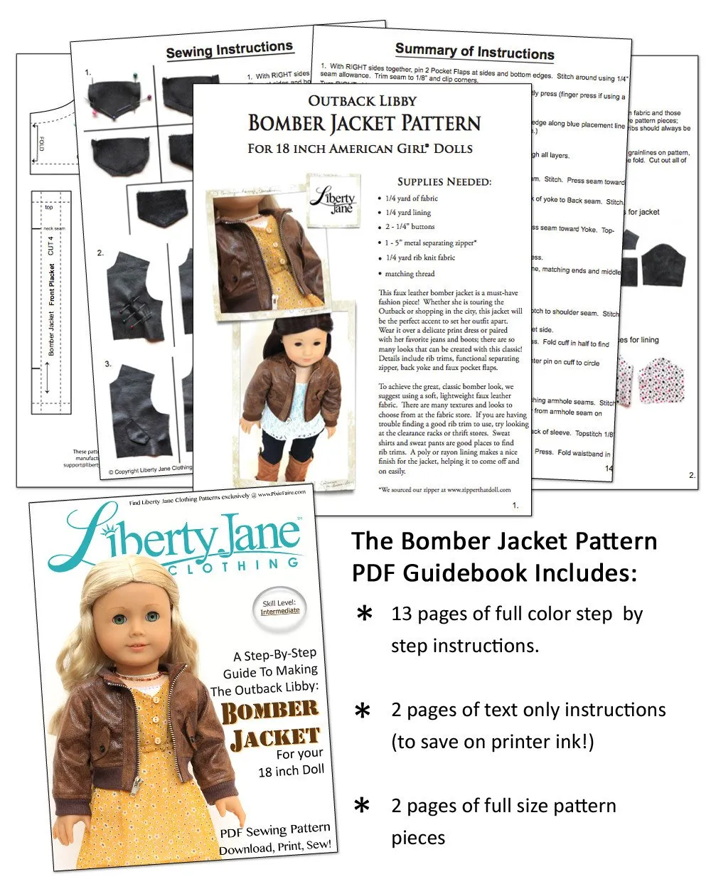 Bomber Jacket 18" Doll Clothes Pattern