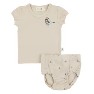 Bondoux Solid top printed bird pants boy short set