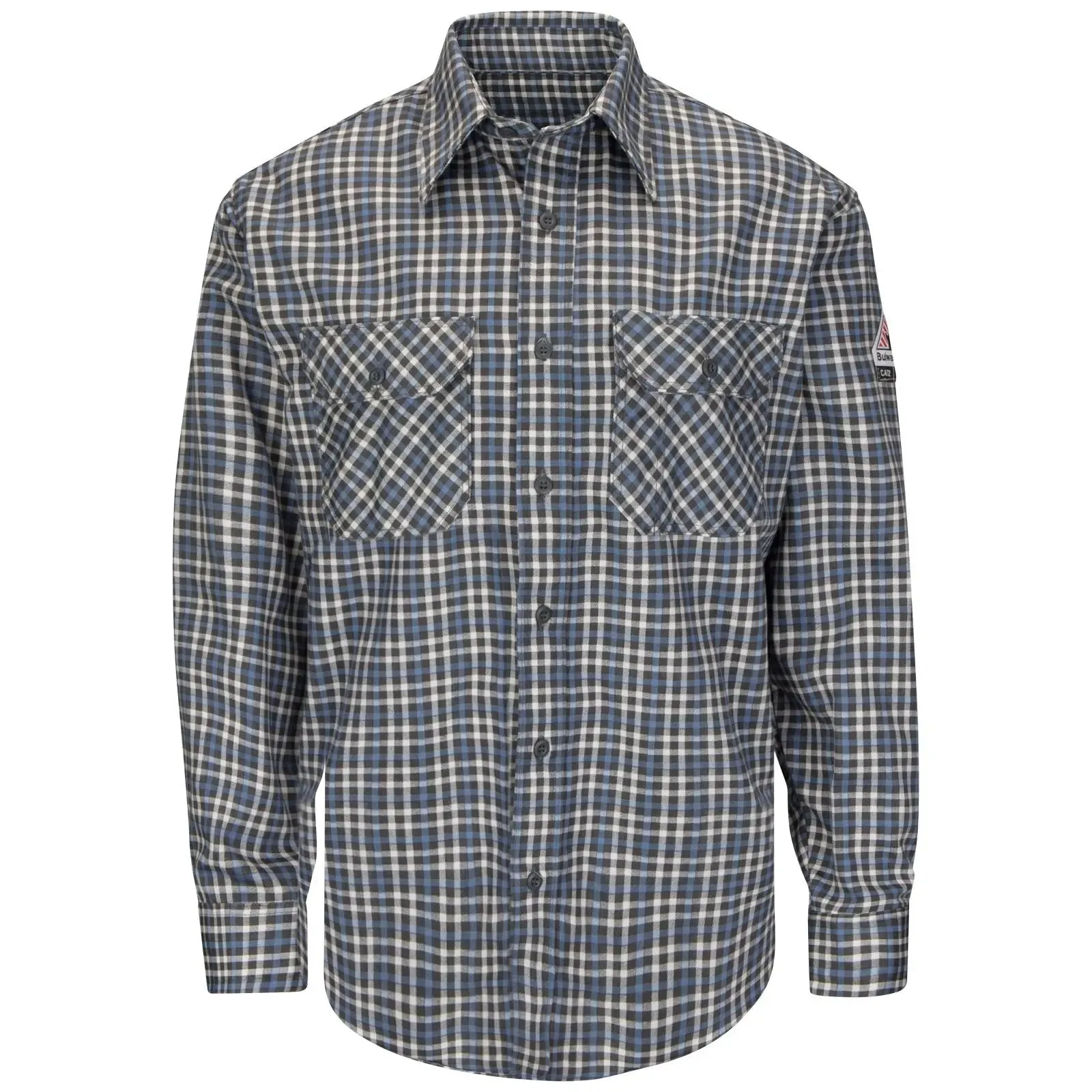 BULWARK - Men's Lightweight FR Plaid Uniform Shirt, Khaki/Navy