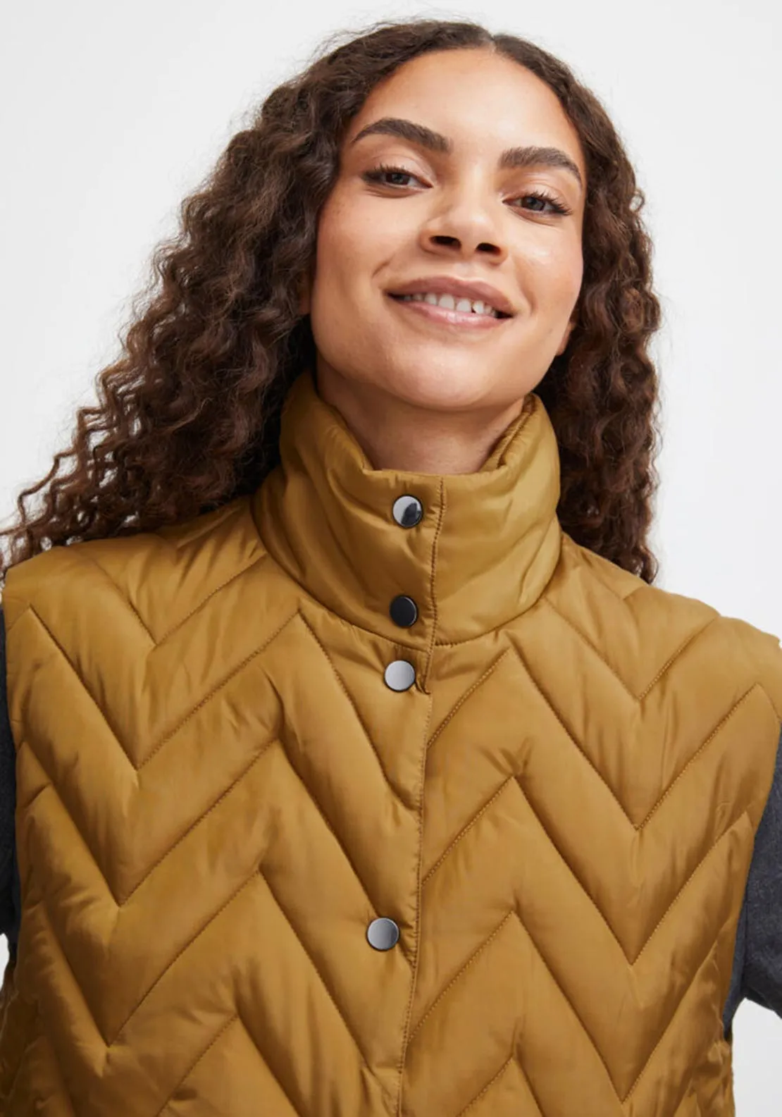 B.Young Amaxa Chevron Padded Long Gilet, Mustard