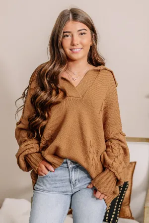 Caramel Cutie Cable Knit Pullover