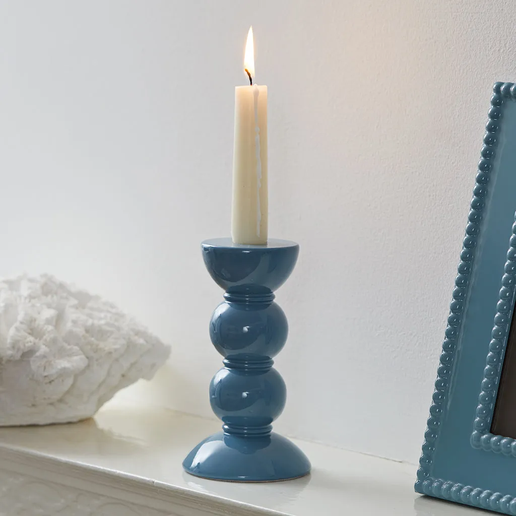 Chambray Blue Bobbin Candle Stick - 14cm