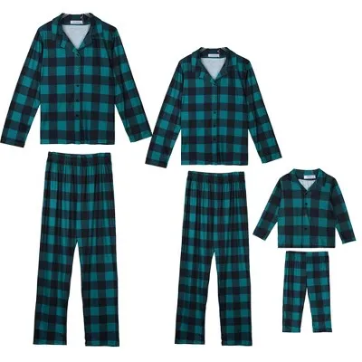 cheibear Christmas Plaid Long Sleeve Tee with Pants Loungewear Family Pajama Sets Men's Large