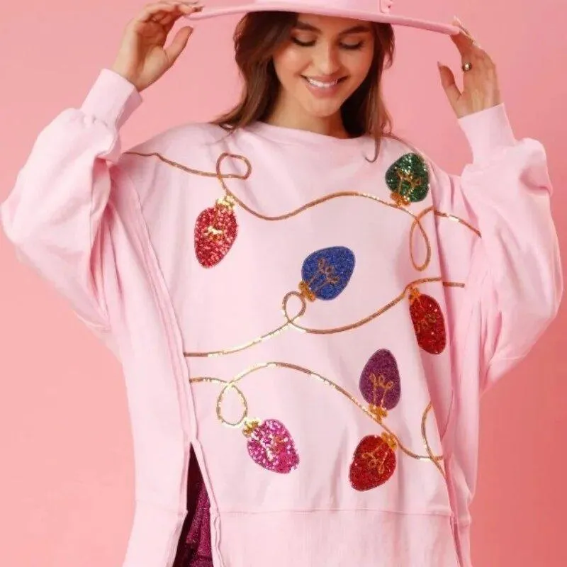 Chic Christmas Lights Sequins Oversized Sweatshirt