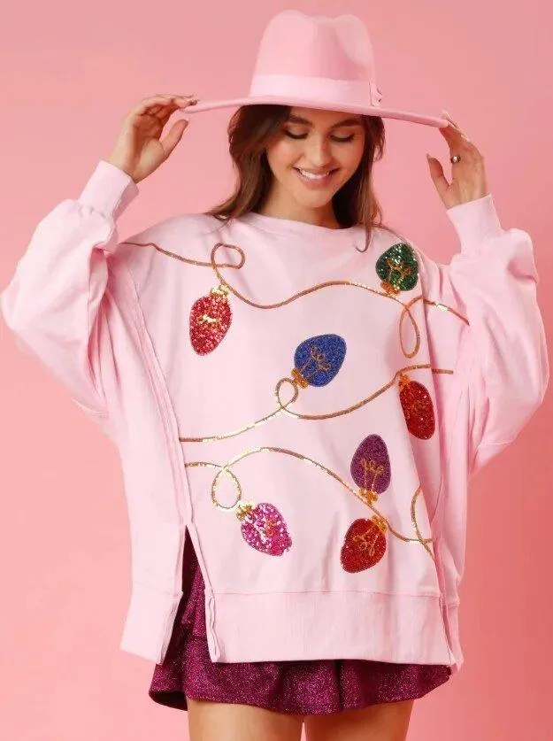 Chic Christmas Lights Sequins Oversized Sweatshirt