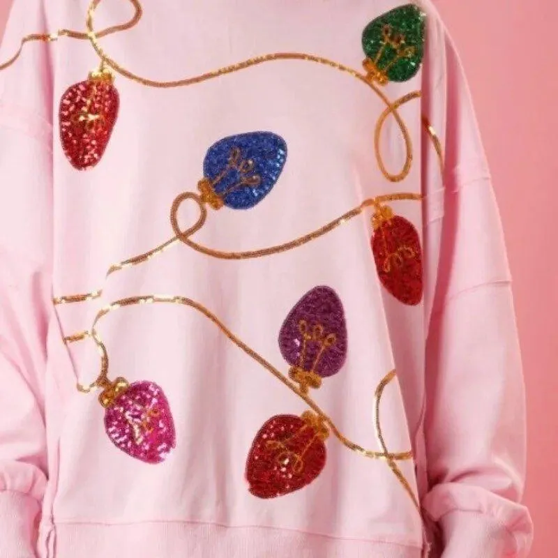 Chic Christmas Lights Sequins Oversized Sweatshirt