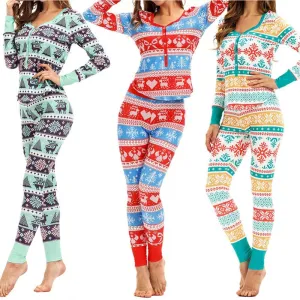 Christmas Pajamas Matching Family Pyjamas Women Pajamas Sets Top Pants Sets V-neck Soft Warm Printed Sets Sleepwear