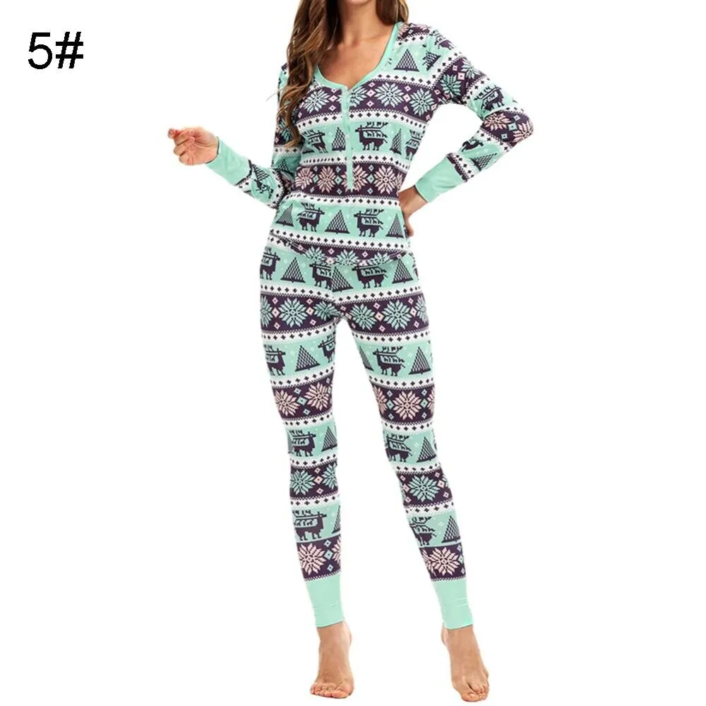 Christmas Pajamas Matching Family Pyjamas Women Pajamas Sets Top Pants Sets V-neck Soft Warm Printed Sets Sleepwear