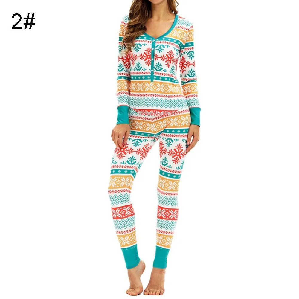 Christmas Pajamas Matching Family Pyjamas Women Pajamas Sets Top Pants Sets V-neck Soft Warm Printed Sets Sleepwear